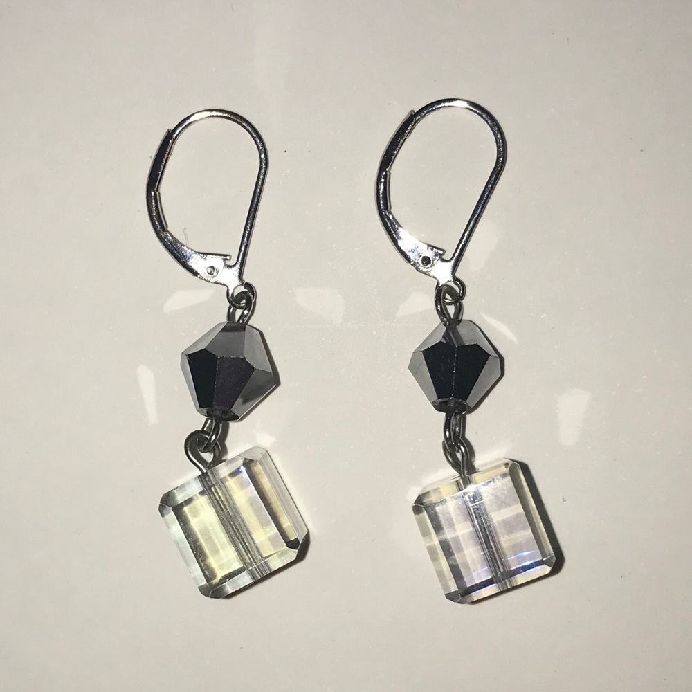 Premier Designs Hematite & Crystal Cube Earrings